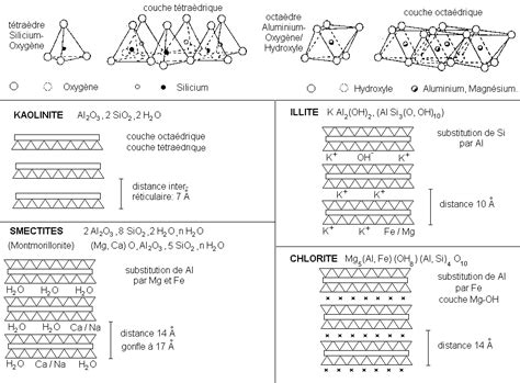 Structure des différents minéraux argileux