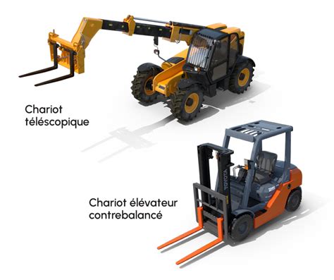 Illustration d'un chariot télescopique manipulant des balles de foin dans un hangar