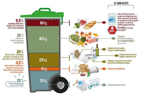 Schéma explicatif de la composition d'une poubelle ménagère montrant la part importante des biodéchets organiques