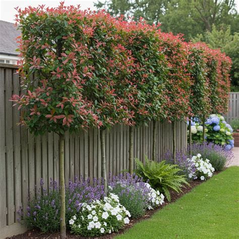 Healthy photinia in a well-maintained garden