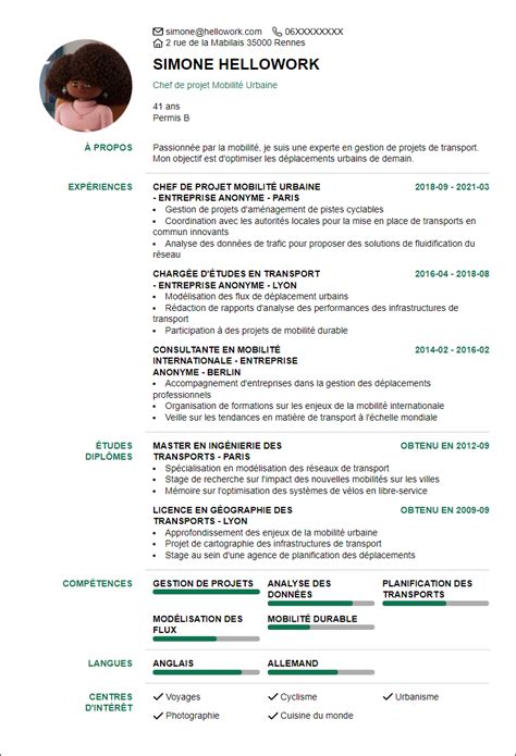Structure typique d'un CV agricole