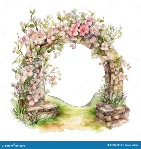 Illustration d'une arche de jardin fleurie servant d'entrée à une allée paysagère
