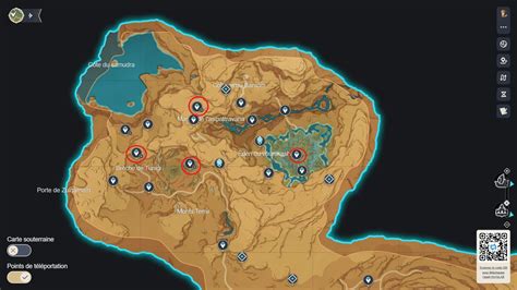 Interface de la carte montrant les points de téléportation et les missions disponibles
