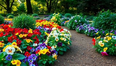 jardin fleuri avec des pensées colorées dans un massif