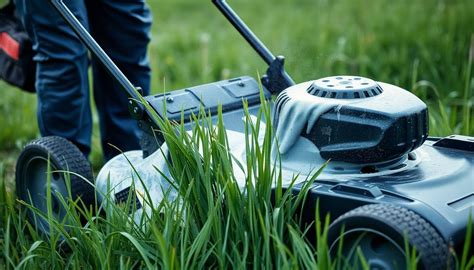Tondeuse obstruée par l'herbe humide