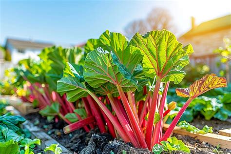 Plante de rhubarbe dans un jardin