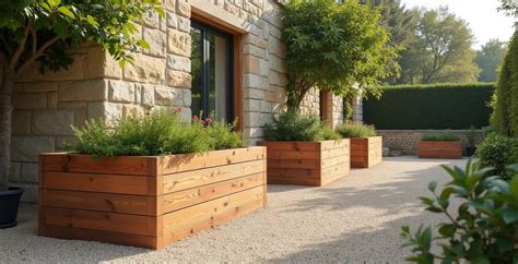 Jardinières décoratives masquant des éléments techniques extérieurs