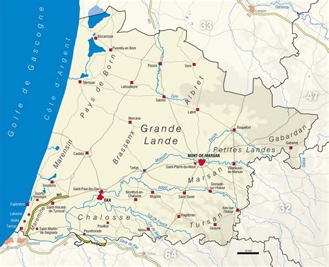 Carte des Landes mettant en évidence les différentes zones agricoles