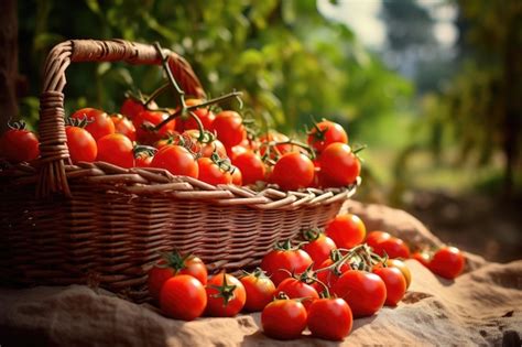 Récolte de tomates cerises mûres dans un panier en osier
