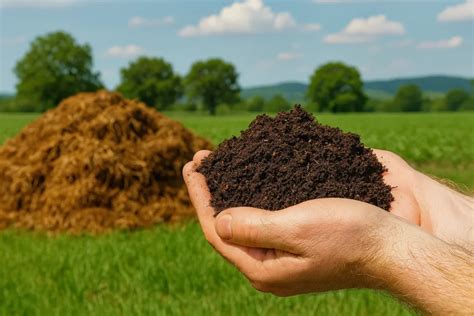 Photographie montrant l'application de compost de fumier de cheval sur une parcelle de jardin potager