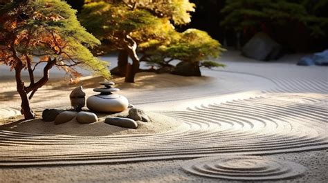 Schéma conceptuel d'un jardin zen minimaliste avec rochers et graviers ratissés