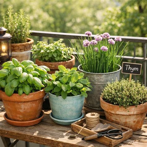 jardin d'herbes aromatiques en bacs