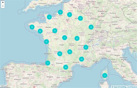 Carte de France localisant les centres agréés de formation en permaculture et agroécologie