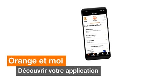Capture d'écran interface application Orange et moi montrant le menu 