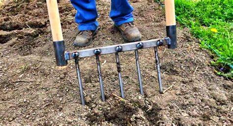 Jardinier utilisant une grelinette pour incorporer le fumier