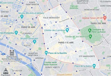 Plan du quartier du 11ème arrondissement de Paris mettant en évidence le secteur de l'impasse des Jardiniers