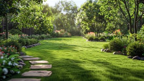 Pelouse verdoyante et jardin fleuri
