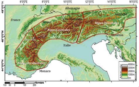 carte topographique des Alpes avec des itinéraires d'alpinisme