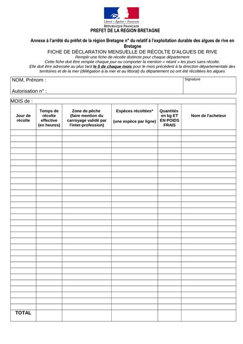 Exemple de formulaire de déclaration de récolte (format numérique)