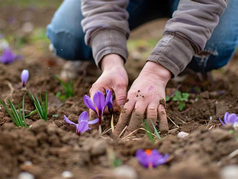 Préparation du sol pour la plantation de bulbes de safran