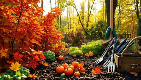 Jardin potager en automne avec des feuilles mortes