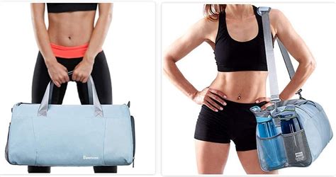 Femme portant des baskets et un sac de sport, souriant