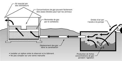 Schéma explicatif des gaz émis par la décomposition organique dans une fosse à fumier