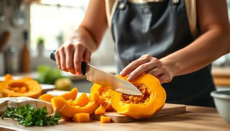 Schéma illustrant les étapes de découpe de la courge butternut