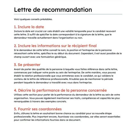 Exemple de structure d'une lettre de recommandation