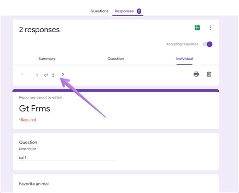 Interface de gestion des réponses Google Forms