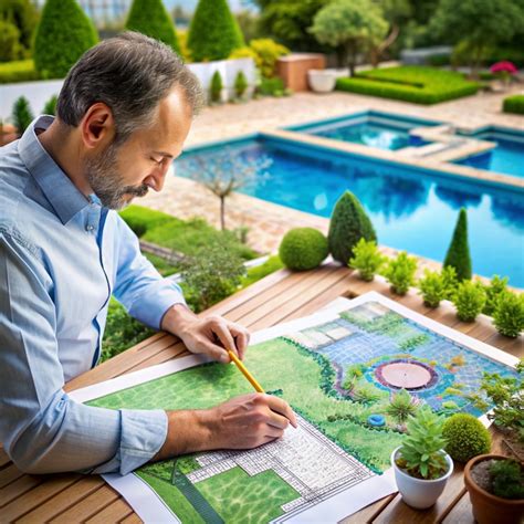 un architecte paysagiste discutant avec un client devant des échantillons de bordures et pavés