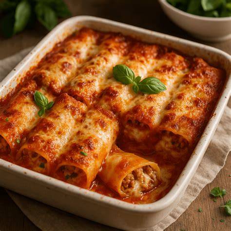 Plat de cannelloni de supions et palourdes à l'encre de seiche