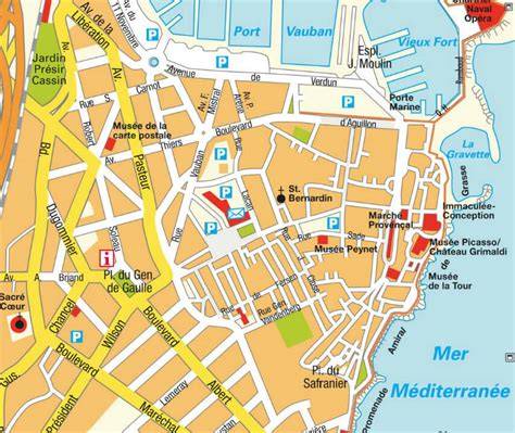 Carte des environs d'Antibes avec les points d'intérêt
