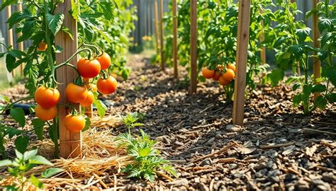 Paillage autour des plants de tomates