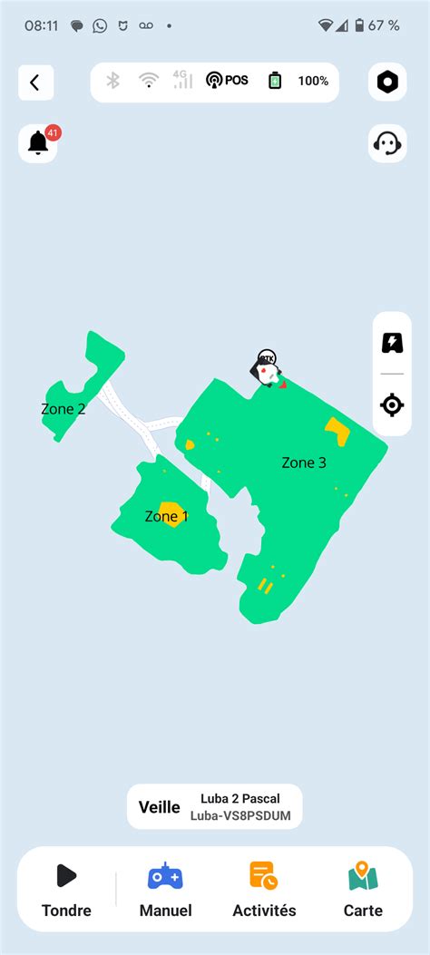 Interface de l'application mobile McCulloch pour la gestion des zones de tonte