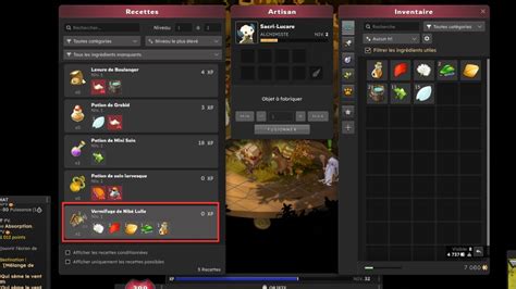 Interface de récolte Dofus avec bonus