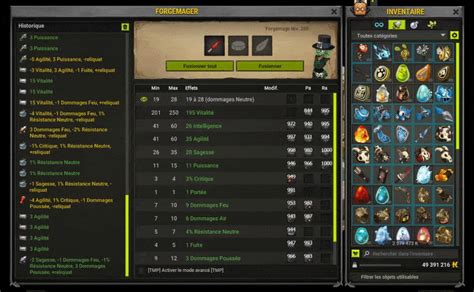 Interface de forgemagie Dofus