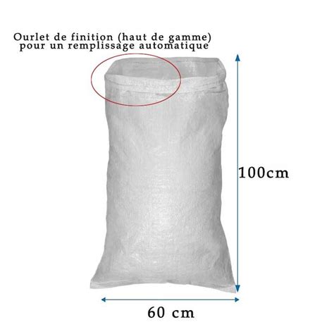 Schéma technique d'un sac tissé en polypropylène avec ses dimensions standardisées