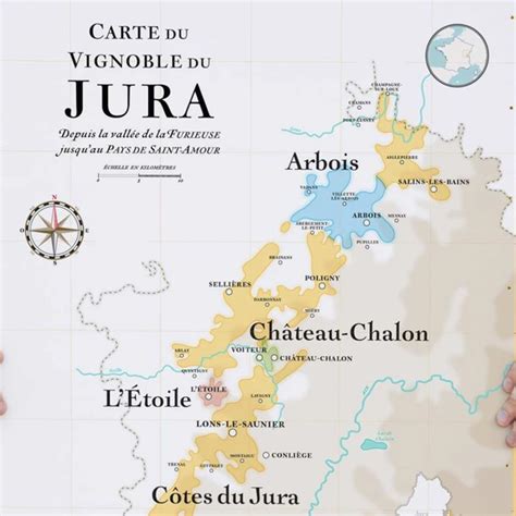 Carte de la région viticole du Jura avec les appellations principales