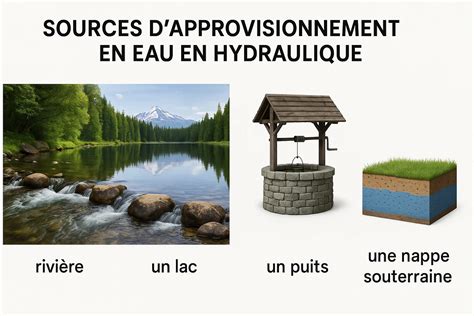 Diagramme des différentes sources d'approvisionnement en eau pour une exploitation : pluie, forage, réseau