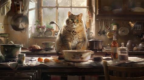 Chat sur un comptoir de cuisine