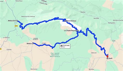 Carte des trois ascensions du Mont Ventoux