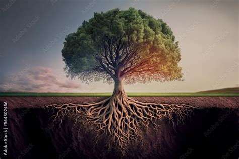 Arbre fruitier avec des racines saines et malades