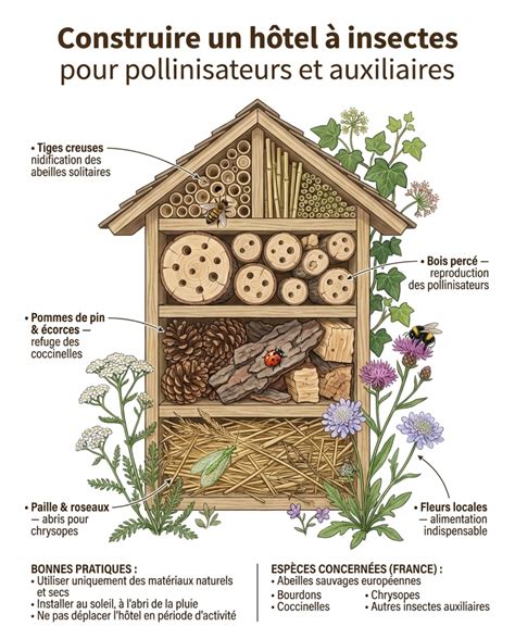 Schéma explicatif des auxiliaires de culture : coccinelles et bourdons dans un verger