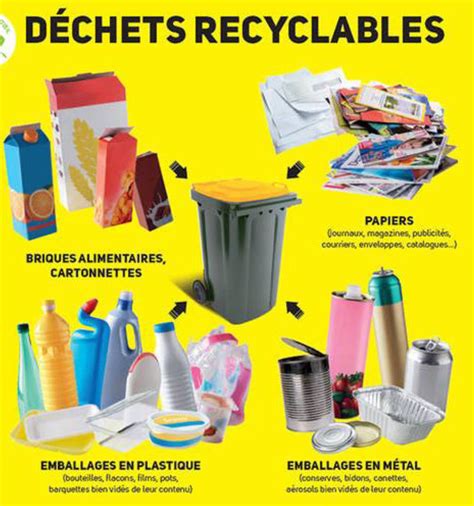 Schéma de la séparation des déchets : poubelle de déchets en vrac, poubelle de recyclage, compost