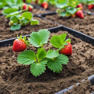 illustration de fraises mûres sur une plante avec un sol enrichi