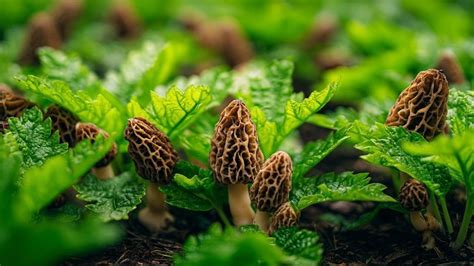 illustration de morilles noires dans un jardin potager