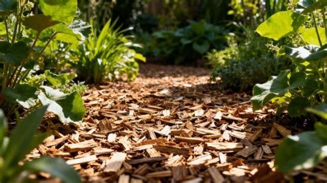 Vue aérienne d'un jardin urbain aménagé avec des zones de paillage en copeaux de bois