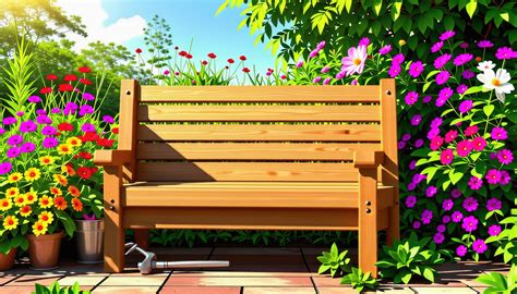 Un jardin aménagé avec un banc en bois entouré de fleurs