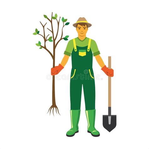 Illustration thématique d'un jardinier plantant un jeune arbre en automne